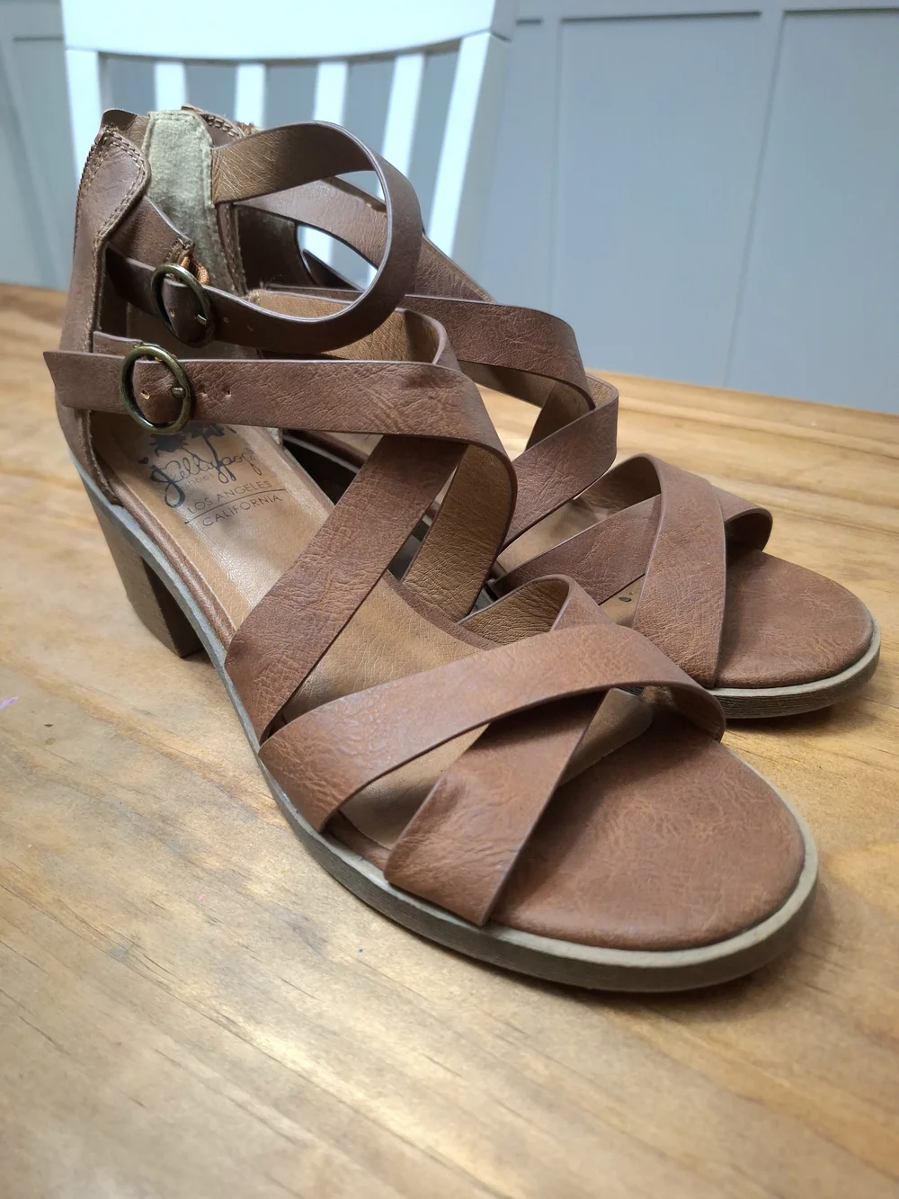 Jellypop Women's Brown Strappy Block Heel Sandals 8M